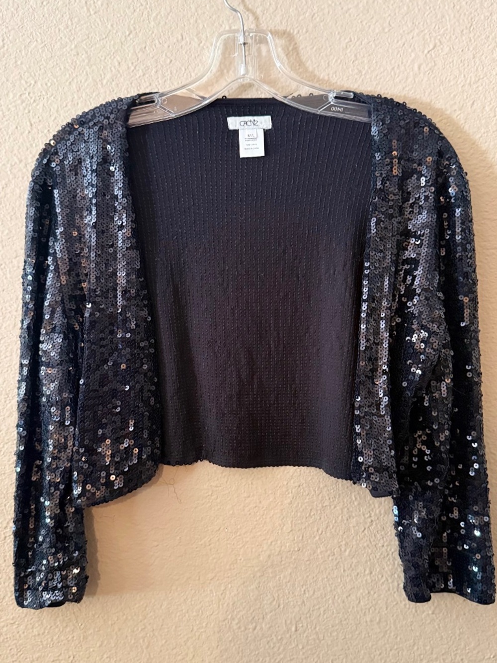 Caché sequined black cropped long sleeved top